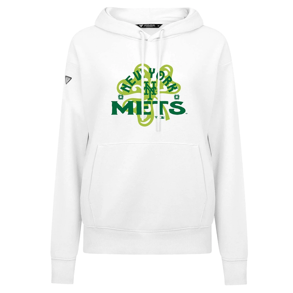 Women's Levelwear New York Mets St. Patrick's Day Adorn Shamrock Pullover Hoodie