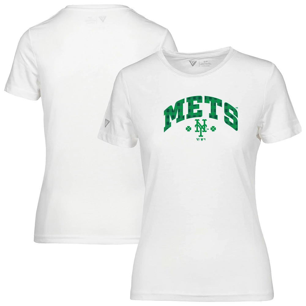 Women's Levelwear White New York Mets St. Patrick's Day Maddox Plaid T-Shirt