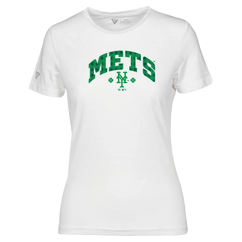 Women's Levelwear White New York Mets St. Patrick's Day Maddox Plaid T-Shirt