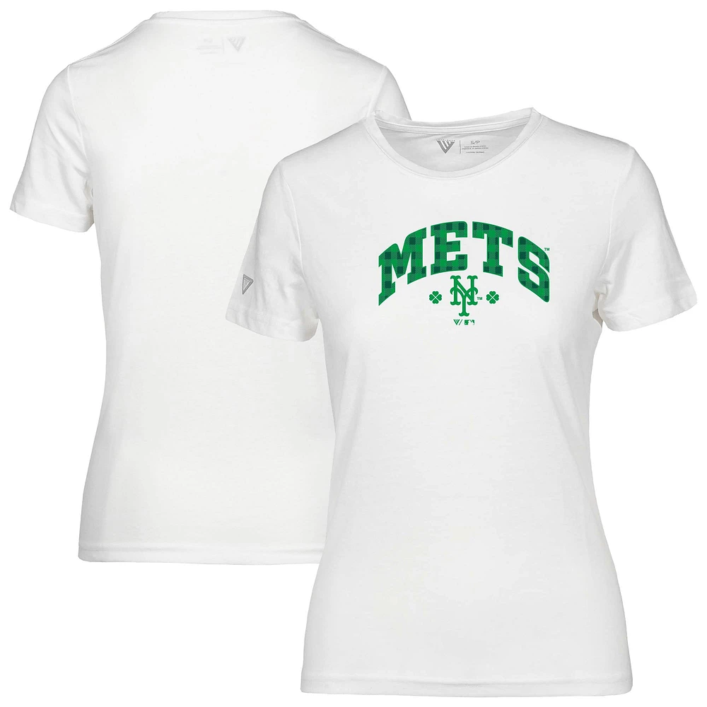 Women's Levelwear White New York Mets St. Patrick's Day Maddox Plaid T-Shirt
