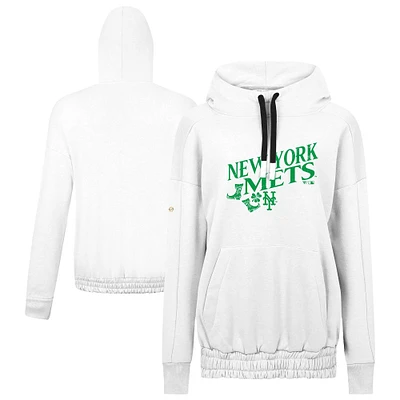 Women's Levelwear  White New York Mets St. Patrick's Day Waterfall Boots Pullover Hoodie