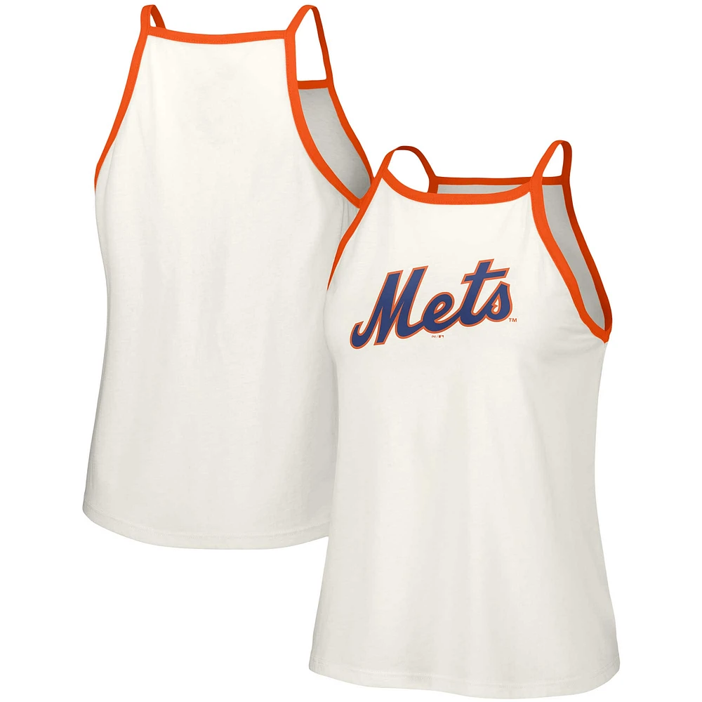 Women's Lusso  White New York Mets Nadine Halter Tank Top