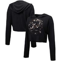 Women's Majestic Threads Black New York Mets Leopard Cropped Hoodie