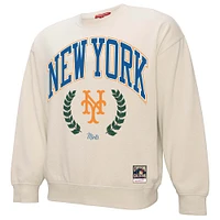 Women's Mitchell & Ness Cream New York Mets Cooperstown Collection Laurel Pullover Sweatshirt