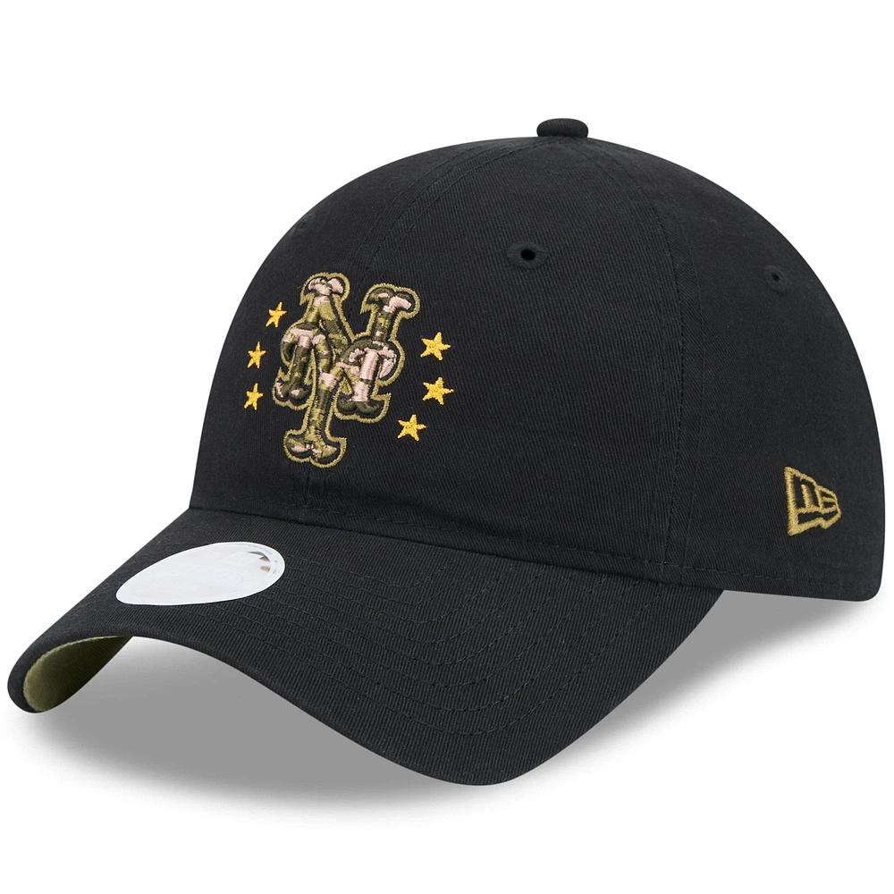 Casquette réglable New Era noire New York Mets 2024 Armed Forces Day 9TWENTY pour femme