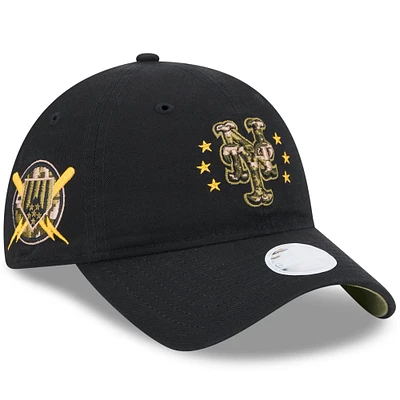 Casquette réglable New Era noire New York Mets 2024 Armed Forces Day 9TWENTY pour femme