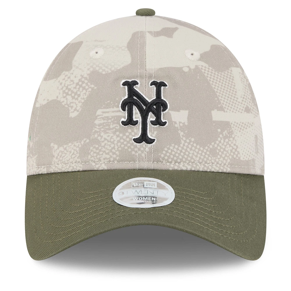 Women's New Era Light Beige/Olive New York Mets 2025 Armed Forces Day 9TWENTY Adjustable Hat