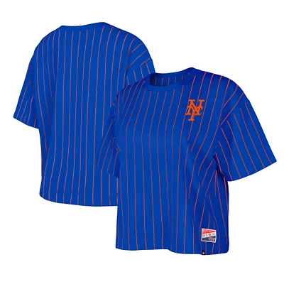 T-shirt carré à fines rayures New Era Royal York Mets pour femme