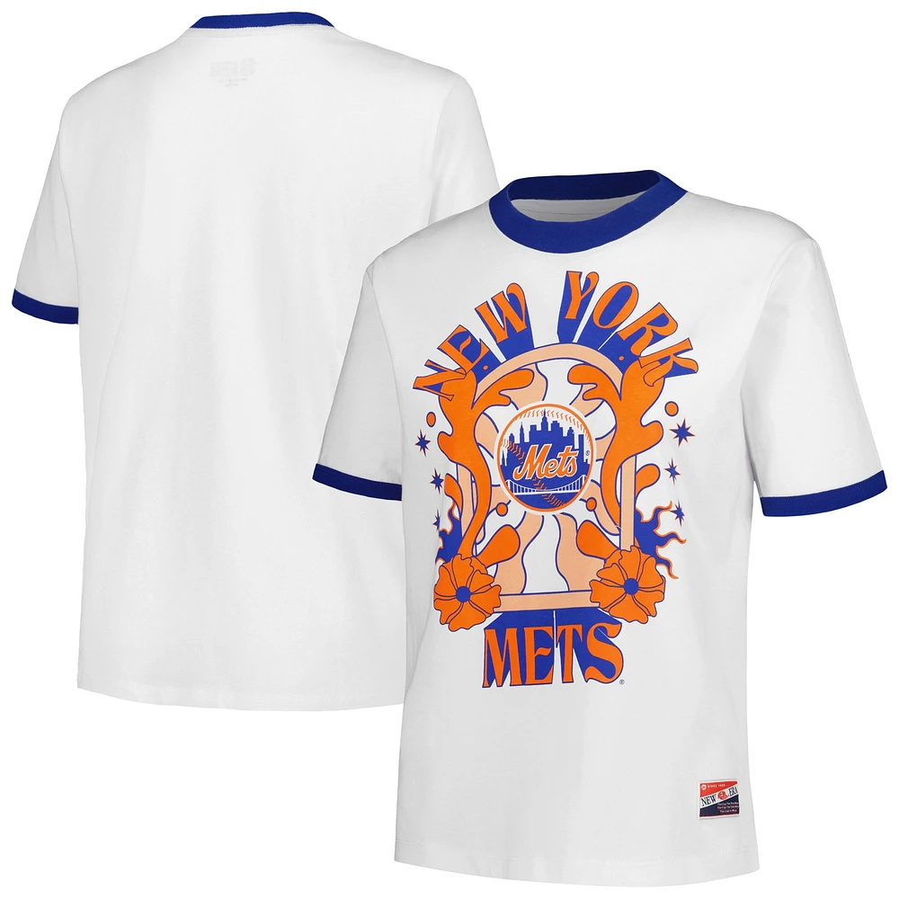 T-shirt ringer surdimensionné New Era blanc pour femmes des York Mets