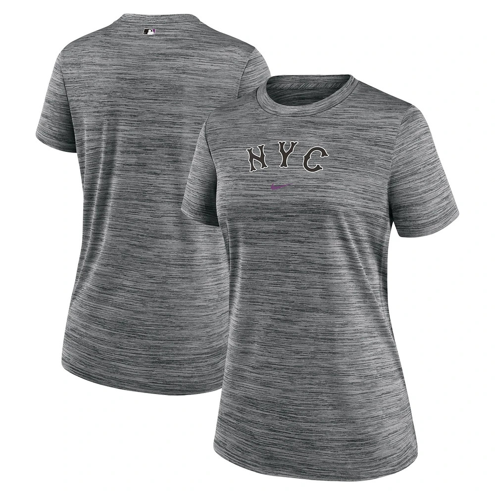 T-shirt Nike Charcoal New York Mets 2024 City Connect Authentic Collection Performance Practice Velocity pour femme