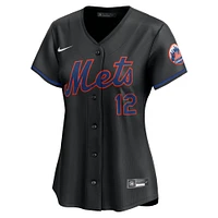 Maillot de joueur alternatif limité Nike Francisco Lindor pour femme, noir, New York Mets