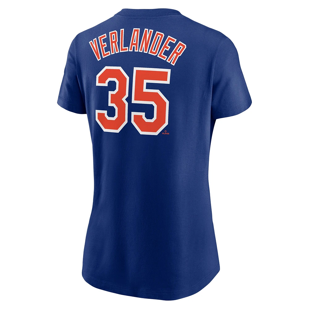 T-shirt Nike Justin Verlander Royal New York Mets 2023 avec nom et numéro pour femme