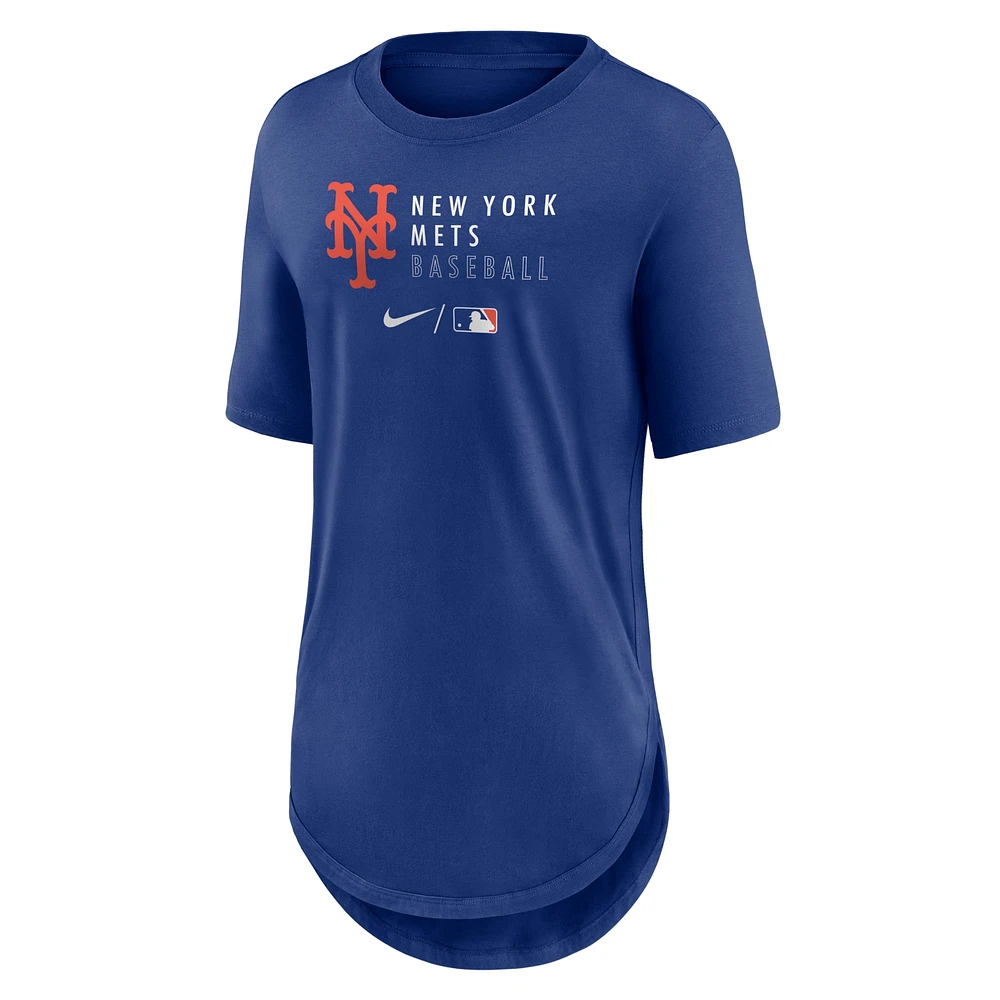 T-shirt à manches courtes trois mélanges Nike Royal New York Mets Authentic Collection pour femme