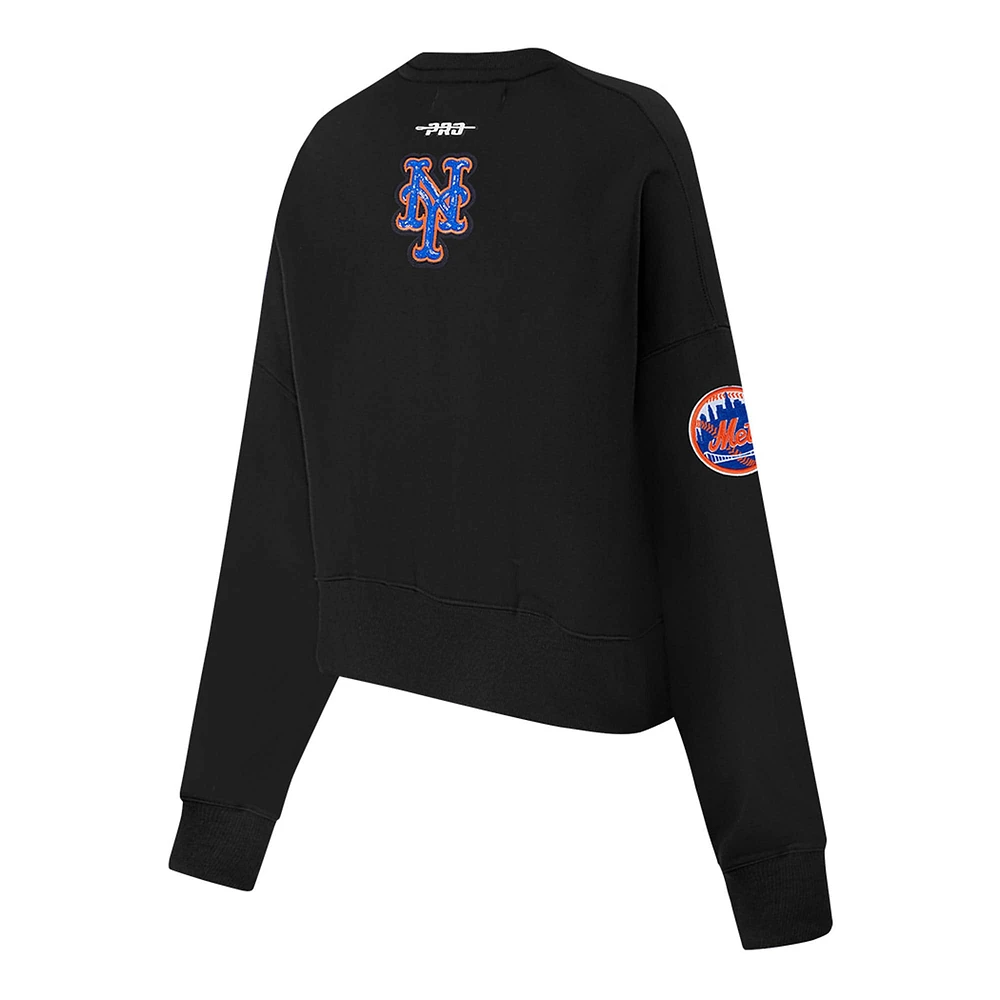 Women's Pro Standard Black New York Mets Game Day Classics Crewneck Pullover Sweatshirt