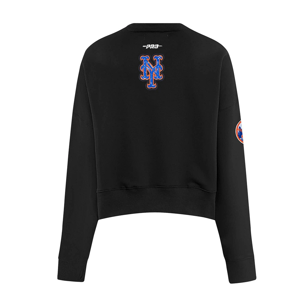 Women's Pro Standard Black New York Mets Game Day Classics Crewneck Pullover Sweatshirt