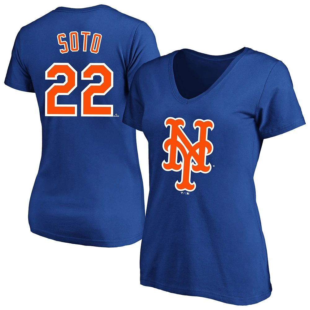 Profil femme Juan Soto Royal New York Mets T-shirt col en V grande taille avec nom et numéro