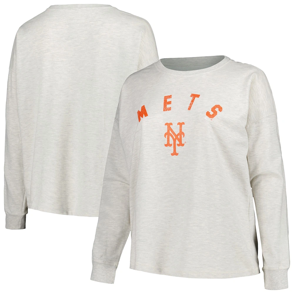 Women's Profile Oatmeal New York Mets Plus French Terry Pullover Sweatshirt