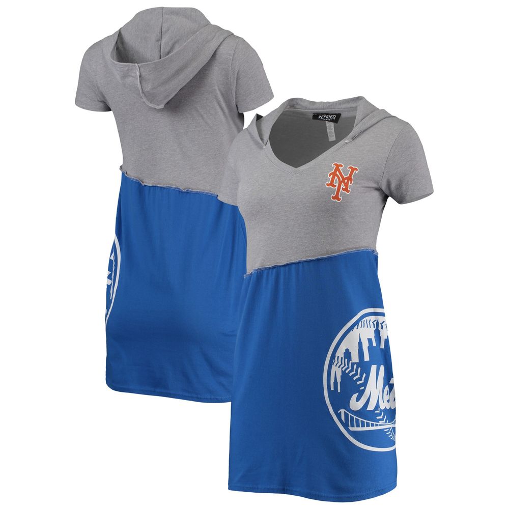 Women's Refried Apparel Heathered Gray/Royal New York Mets Hoodie Dress