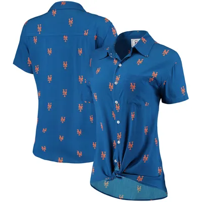 New York Mets Women's All Over Logos Button-Up Shirt - Royal