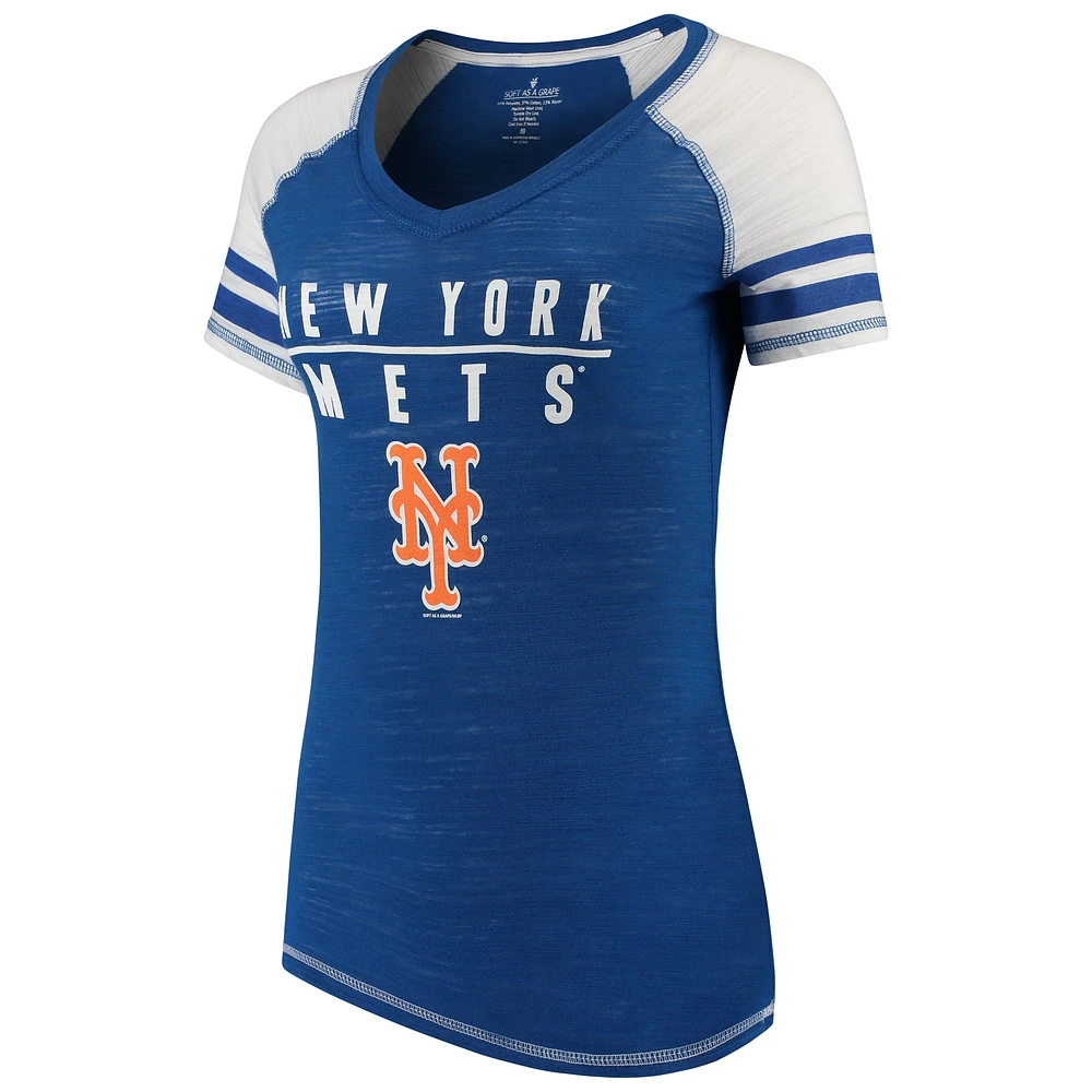 T-shirt a col en V blocs de couleurs pour femmes Soft as Grape Royal New York Mets