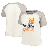 T-shirt raglan de baseball taille plus pour femmes, doux comme un raisin, New York Mets, blanc