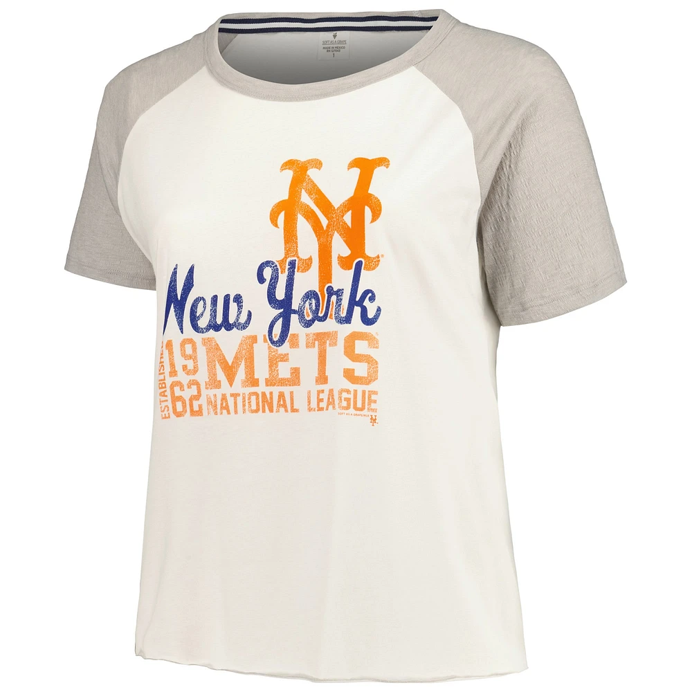 Women's Soft as a Grape White New York Mets Plus Baseball Raglan T-Shirt