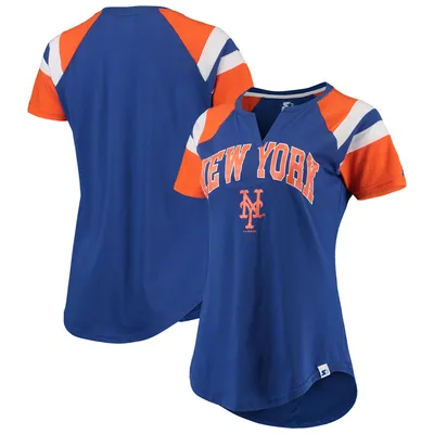 New York Mets Starter Women's Game On Notch Neck Raglan T-Shirt - Royal/Orange