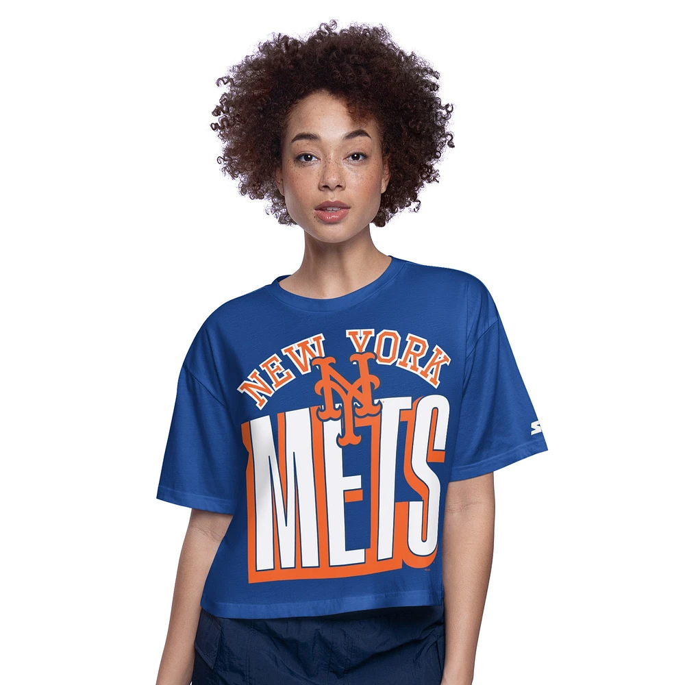 T-shirt court et boxy pour femme Starter Royal New York Mets Play the Ball