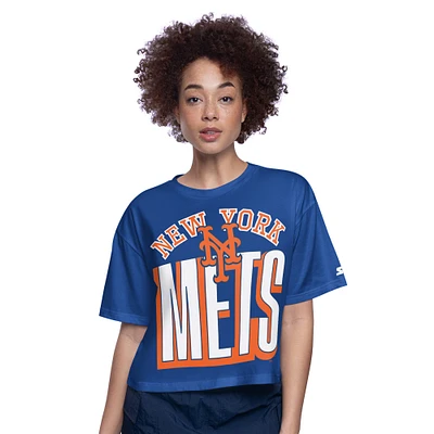 T-shirt court et boxy pour femme Starter Royal New York Mets Play the Ball