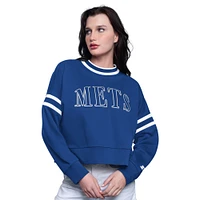 Women's Starter Royal New York Mets Power Play Cropped Pullover Sweatshirt