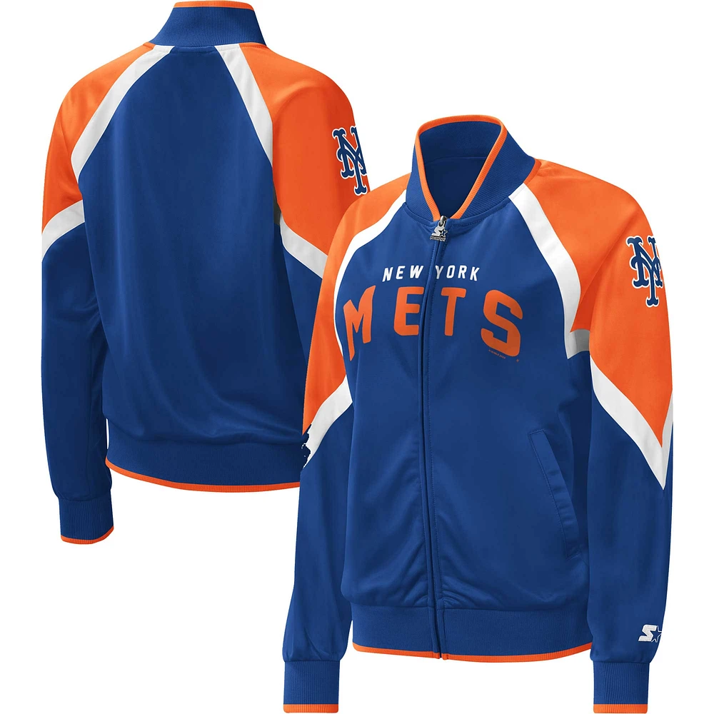 Veste de survêtement à glissière intégrale Starter Royal New York Mets Touchdown Raglan pour femme