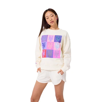 Women's Terez Cream New York Mets Technicolor Oversized Pullover Sweatshirt