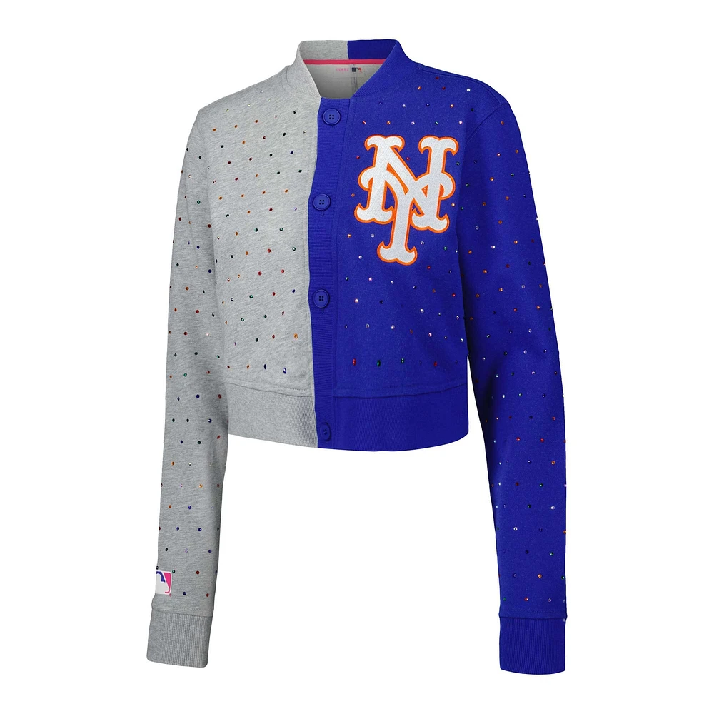 Women's Terez Gray/Royal New York Mets Cropped Button-Up Cardigan