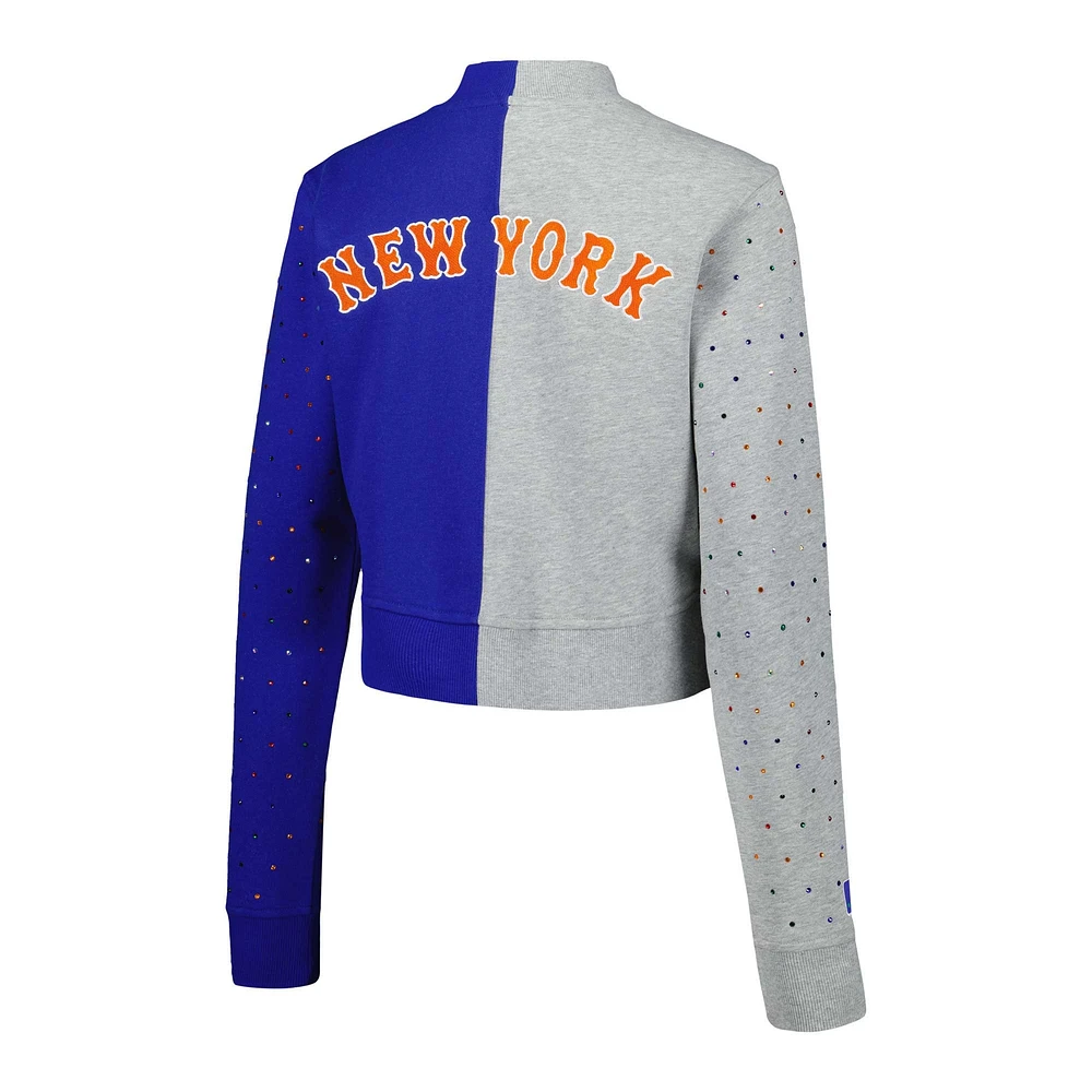 Women's Terez Gray/Royal New York Mets Cropped Button-Up Cardigan