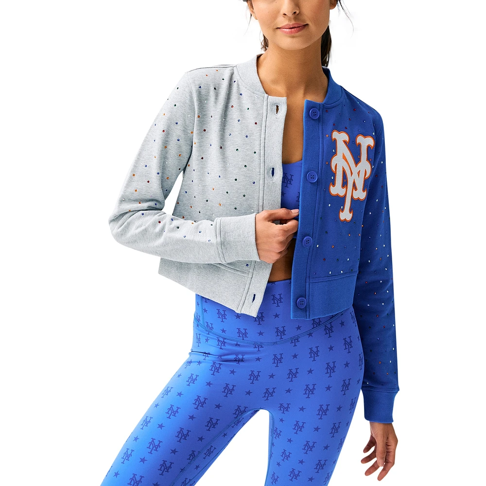 Women's Terez Gray/Royal New York Mets Cropped Button-Up Cardigan