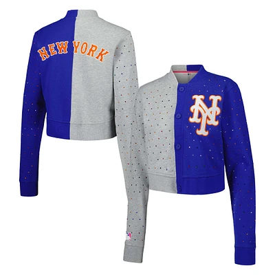 Cardigan court boutonné des Mets de New York Terez gris/royal pour femme