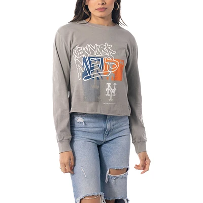 Women's The Wild Collective Gray New York Mets Cropped Long Sleeve T-Shirt