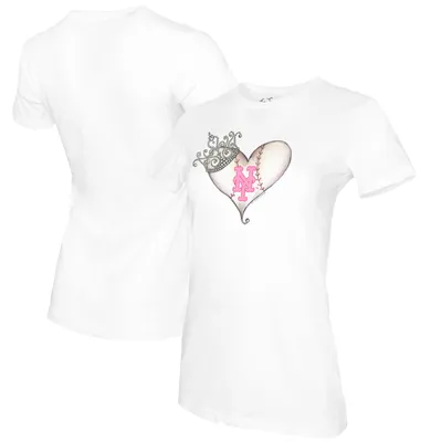 Women's Tiny Turnip White Texas Rangers Baseball Tiara Heart T-Shirt Size: Small