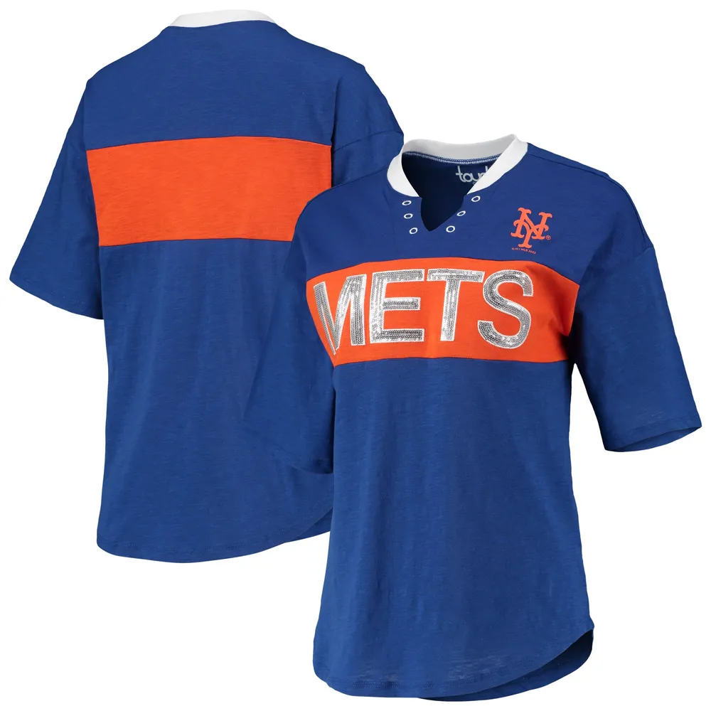 T-shirt à encolure crantée Lead Off des New York Mets pour femme Touch Royal/Orange