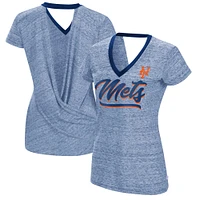 T-shirt à col en V pour femme Touch Royal New York Mets Halftime Back Wrap Top