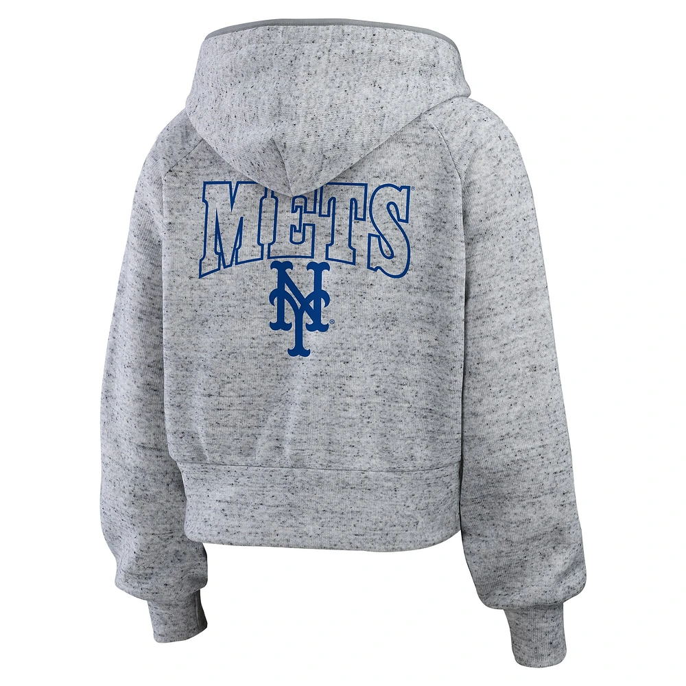 Women's WEAR by Erin Andrews  Heather Gray New York Mets Speckled Fleece Cropped Full-Zip Hoodie