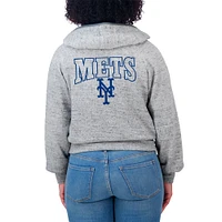 Women's WEAR by Erin Andrews  Heather Gray New York Mets Speckled Fleece Cropped Full-Zip Hoodie