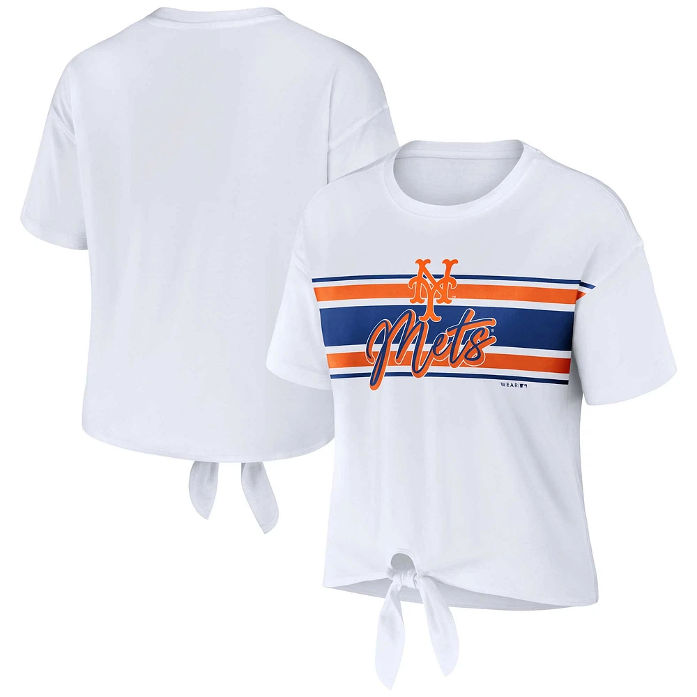 T-shirt WEAR by Erin Andrews blanc à nouer sur le devant des Mets de New York pour femmes