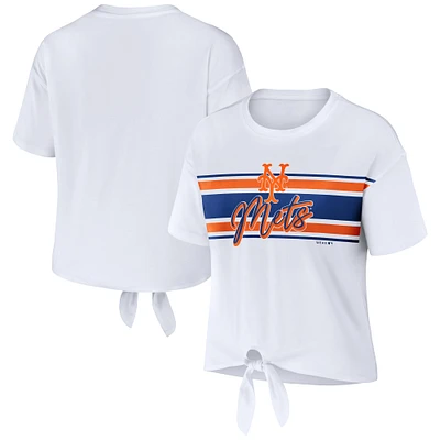 T-shirt blanc noué sur le devant des Mets de New York WEAR by Erin Andrews pour femmes