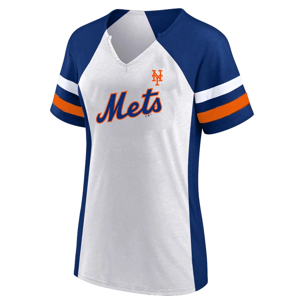 New York Mets Women's Plus Size Notch Neck T-Shirt - White/Royal
