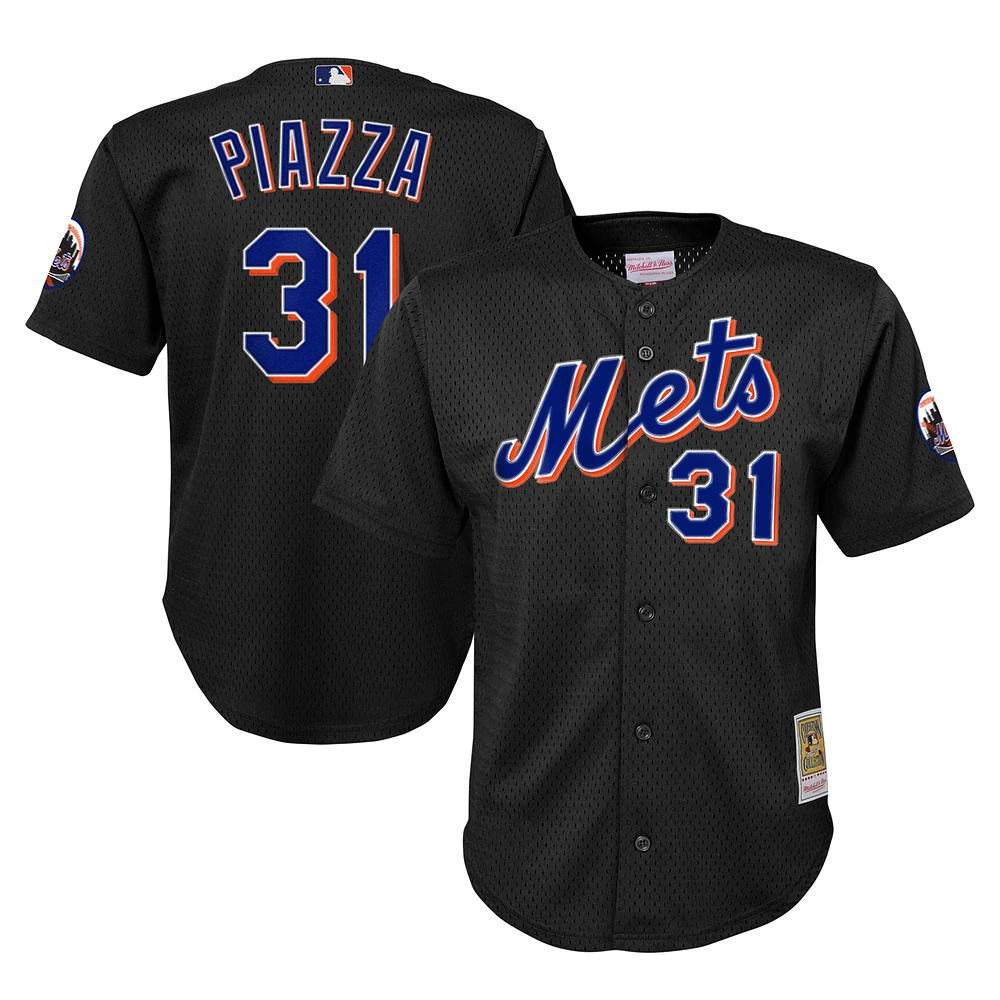 Maillot d'entraînement au bâton en maille pour jeunes Mitchell & Ness Mike Piazza, collection New York Mets Cooperstown, noir