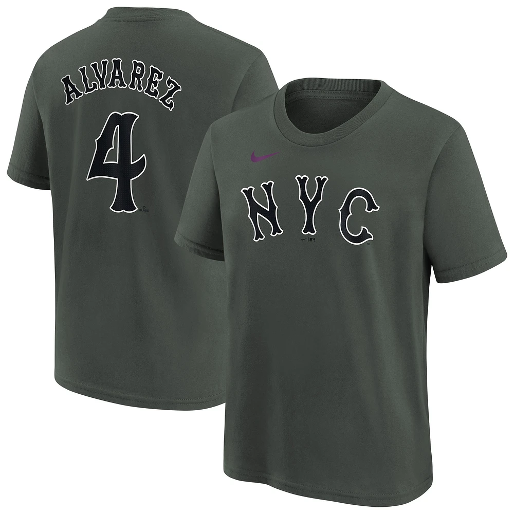 Youth Nike Francisco Alvarez Charcoal New York Mets Fuse City Connect Name & Number T-Shirt
