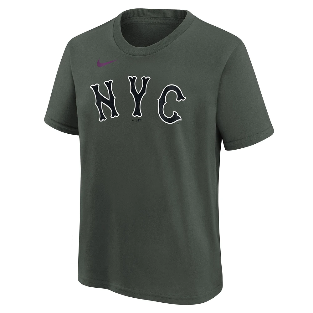 Youth Nike Francisco Alvarez Charcoal New York Mets Fuse City Connect Name & Number T-Shirt