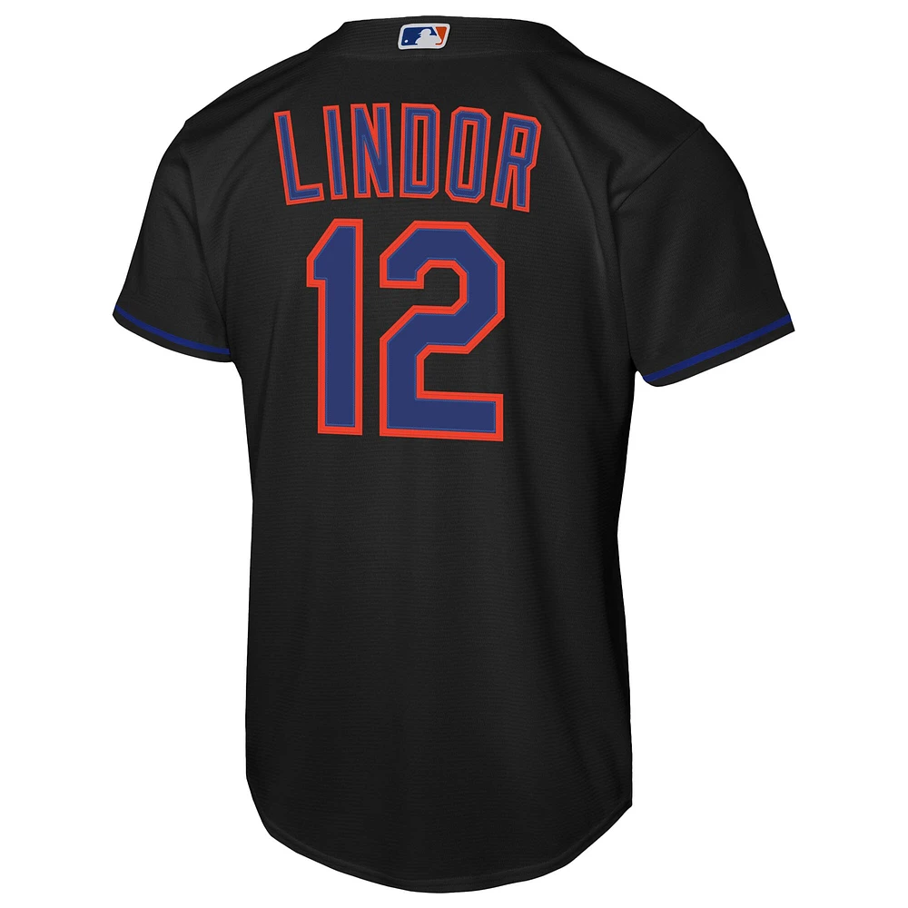 Maillot Nike Francisco Lindor noir pour jeune joueur des Mets de New York, réplique alternative 2.0