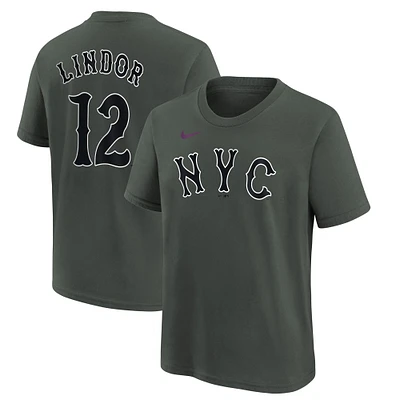 Youth Nike Francisco Lindor Charcoal New York Mets 2024 City Connect Name & Number T-Shirt